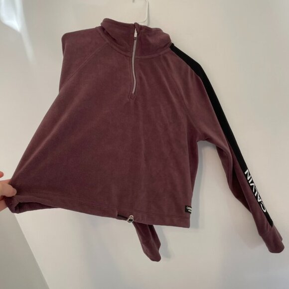 CALVIN KLEIN PERFORMANCE Half Zip Logo Top Purple Fleece 1/2 Zip Crop Sweatshirt - Picture 11 of 15